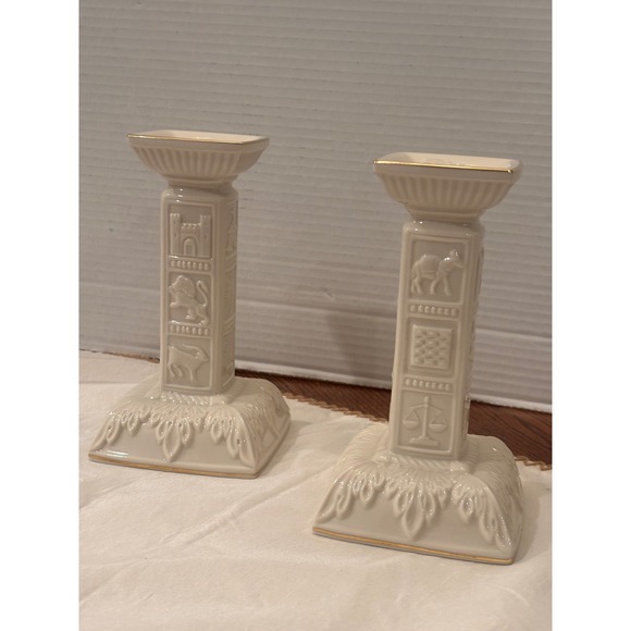 Lenox Other - Lenox Twelve Tribes of Israel Candlesticks Ivory Gold Trim Set of 2 USA Made7.5"